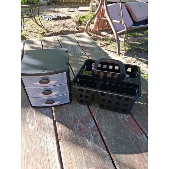 Small Black Plastic Tote Basket & 3 Drawer Organizer - Picture 1 of 7